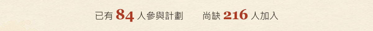 已有 84 人參與計劃,尚缺 216 人加入